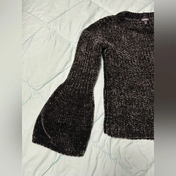 Express Size S Black Crew Neck Sweater with Bell Sleeves - Picture 10 of 14